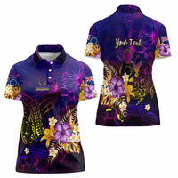 Cook Islands Women Polo Shirt Whale Hibiscus Polynesian