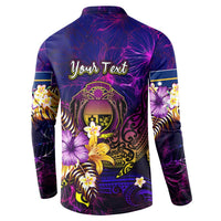 Nauru Button Sweatshirt Whale Hibiscus Polynesian