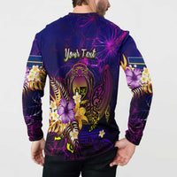 Nauru Button Sweatshirt Whale Hibiscus Polynesian