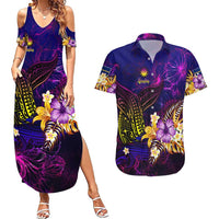Nauru Couples Matching Summer Maxi Dress and Hawaiian Shirt Whale Hibiscus Polynesian