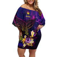 Nauru Family Matching Off Shoulder Short Dress and Hawaiian Shirt Whale Hibiscus Polynesian