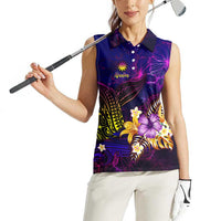 Nauru Women Sleeveless Polo Shirt Whale Hibiscus Polynesian
