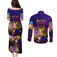 Tuvalu Couples Matching Puletasi and Long Sleeve Button Shirt Whale Hibiscus Polynesian