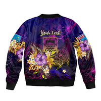 Tuvalu Sleeve Zip Bomber Jacket Whale Hibiscus Polynesian DT02 - Polynesian Pride