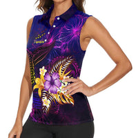 Tuvalu Women Sleeveless Polo Shirt Whale Hibiscus Polynesian
