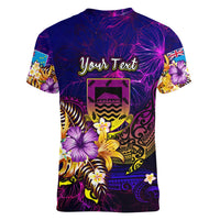 Tuvalu Women V-Neck T-Shirt Whale Hibiscus Polynesian