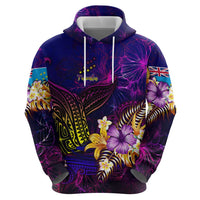 Tuvalu Zip Hoodie Whale Hibiscus Polynesian