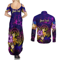 Northern Mariana Islands Couples Matching Summer Maxi Dress and Long Sleeve Button Shirt Whale Hibiscus Polynesian