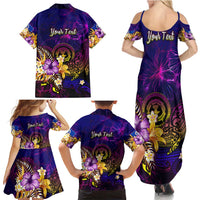 Northern Mariana Islands Family Matching Summer Maxi Dress and Hawaiian Shirt Whale Hibiscus Polynesian