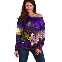 Northern Mariana Islands Off Shoulder Sweater Whale Hibiscus Polynesian