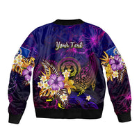 Northern Mariana Islands Sleeve Zip Bomber Jacket Whale Hibiscus Polynesian