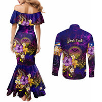 Marshall Islands Couples Matching Mermaid Dress and Long Sleeve Button Shirt Whale Hibiscus Polynesian