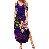 Marshall Islands Family Matching Summer Maxi Dress and Hawaiian Shirt Whale Hibiscus Polynesian