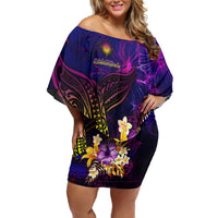 Marshall Islands Off Shoulder Short Dress Whale Hibiscus Polynesian