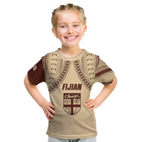 Fiji Bula Kid T Shirt Tapa Pattern Design DT02 Beige - Polynesian Pride