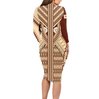 Fiji Bula Long Sleeve Bodycon Dress Tapa Pattern Design DT02 - Polynesian Pride