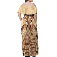 Fiji Bula Off Shoulder Maxi Dress Tapa Pattern Design DT02 - Polynesian Pride