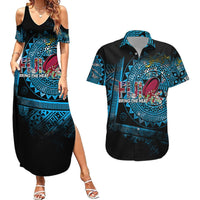 Fiji Rugby Couples Matching Summer Maxi Dress and Hawaiian Shirt Bring The Heat DT02 Blue - Polynesian Pride