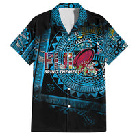 Fiji Rugby Family Matching Off Shoulder Maxi Dress and Hawaiian Shirt Bring The Heat DT02 Dad's Shirt - Short Sleeve Blue - Polynesian Pride