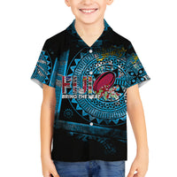 Fiji Rugby Family Matching Off Shoulder Maxi Dress and Hawaiian Shirt Bring The Heat DT02 Son's Shirt Blue - Polynesian Pride