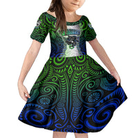 Personalised New Zealand Warriors Family Matching Off Shoulder Short Dress and Hawaiian Shirt Maori Silver Fern Green DT02 Daughter's Dress Green - Polynesian Pride