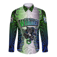 Personalised New Zealand Warriors Long Sleeve Button Shirt Maori Silver Fern Green DT02 Unisex Green - Polynesian Pride