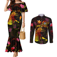 Wallis and Futuna Couples Matching Mermaid Dress and Long Sleeve Button Shirt Octopus Plumeria Polynesian Tattoo