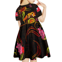 Wallis and Futuna Kid Short Sleeve Dress Octopus Plumeria Polynesian Tattoo