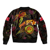 Wallis and Futuna Sleeve Zip Bomber Jacket Octopus Plumeria Polynesian Tattoo