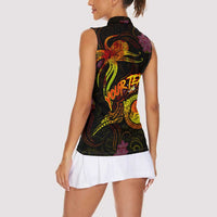 Wallis and Futuna Women Sleeveless Polo Shirt Octopus Plumeria Polynesian Tattoo