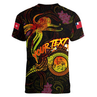 Wallis and Futuna Women V-Neck T-Shirt Octopus Plumeria Polynesian Tattoo