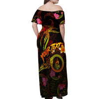 New Caledonia Family Matching Off Shoulder Maxi Dress and Hawaiian Shirt Octopus Plumeria Polynesian Tattoo