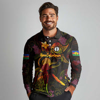 New Caledonia Long Sleeve Polo Shirt Octopus Plumeria Polynesian Tattoo