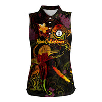 New Caledonia Women Sleeveless Polo Shirt Octopus Plumeria Polynesian Tattoo