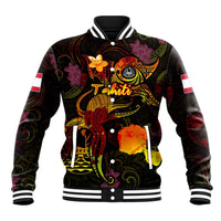 Tahiti French Polynesia Baseball Jacket Octopus Plumeria Polynesian Tattoo