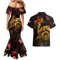 Tahiti French Polynesia Couples Matching Mermaid Dress and Hawaiian Shirt Octopus Plumeria Polynesian Tattoo