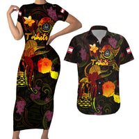 Tahiti French Polynesia Couples Matching Short Sleeve Bodycon Dress and Hawaiian Shirt Octopus Plumeria Polynesian Tattoo