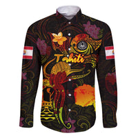 Tahiti French Polynesia Family Matching Long Sleeve Bodycon Dress and Hawaiian Shirt Octopus Plumeria Polynesian Tattoo