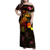 Tahiti French Polynesia Family Matching Off Shoulder Maxi Dress and Hawaiian Shirt Octopus Plumeria Polynesian Tattoo
