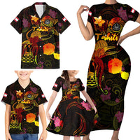 Tahiti French Polynesia Family Matching Short Sleeve Bodycon Dress and Hawaiian Shirt Octopus Plumeria Polynesian Tattoo
