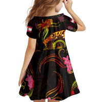 Tahiti French Polynesia Kid Short Sleeve Dress Octopus Plumeria Polynesian Tattoo