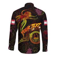 Tahiti French Polynesia Long Sleeve Button Shirt Octopus Plumeria Polynesian Tattoo