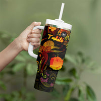 Tahiti French Polynesia Tumbler With Handle Octopus Plumeria Polynesian Tattoo