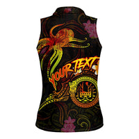 Tahiti French Polynesia Women Sleeveless Polo Shirt Octopus Plumeria Polynesian Tattoo