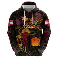 Tahiti French Polynesia Zip Hoodie Octopus Plumeria Polynesian Tattoo