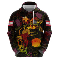 Tahiti French Polynesia Zip Hoodie Octopus Plumeria Polynesian Tattoo