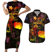 Cook Islands Couples Matching Short Sleeve Bodycon Dress and Hawaiian Shirt Octopus Plumeria Polynesian Tattoo