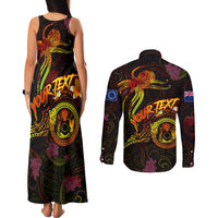 Cook Islands Couples Matching Tank Maxi Dress and Long Sleeve Button Shirt Octopus Plumeria Polynesian Tattoo