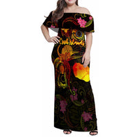 Cook Islands Family Matching Off Shoulder Maxi Dress and Hawaiian Shirt Octopus Plumeria Polynesian Tattoo