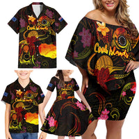 Cook Islands Family Matching Off Shoulder Short Dress and Hawaiian Shirt Octopus Plumeria Polynesian Tattoo